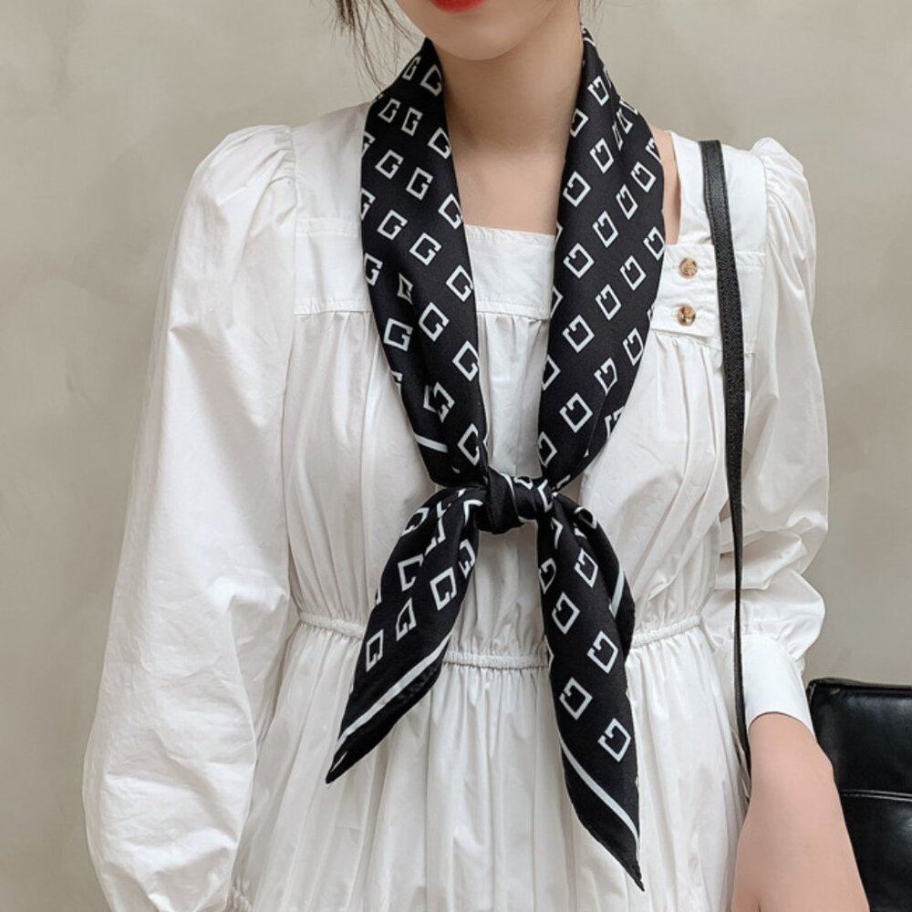 2/$30 Black Geometric Silk Satin Scarf Large Square Neck Tie Head Scarf Bandana